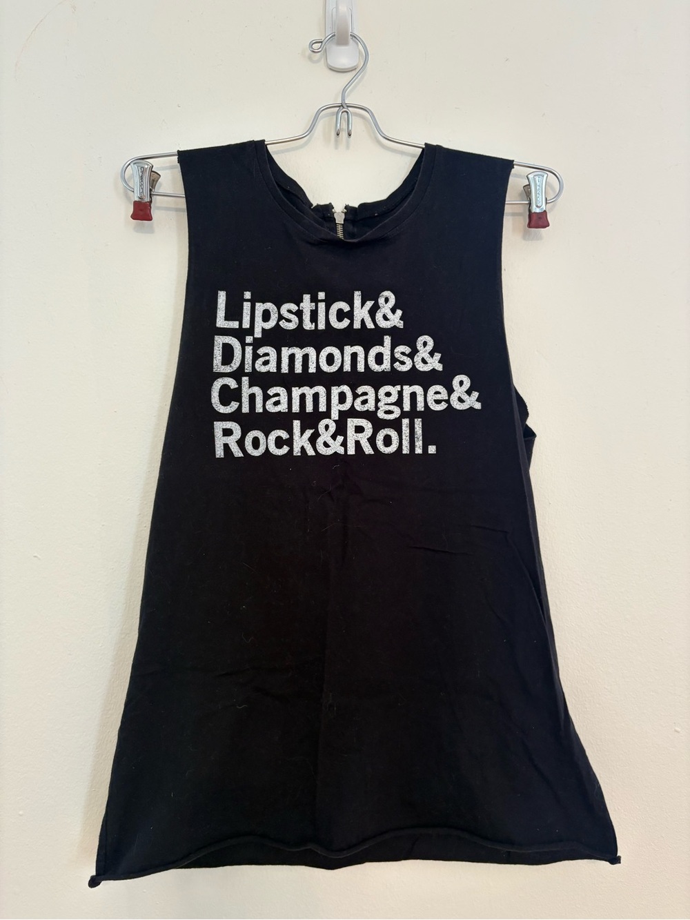 Betsey Johnson Black Muscle Tank Top - Lipstick & Diamonds Print